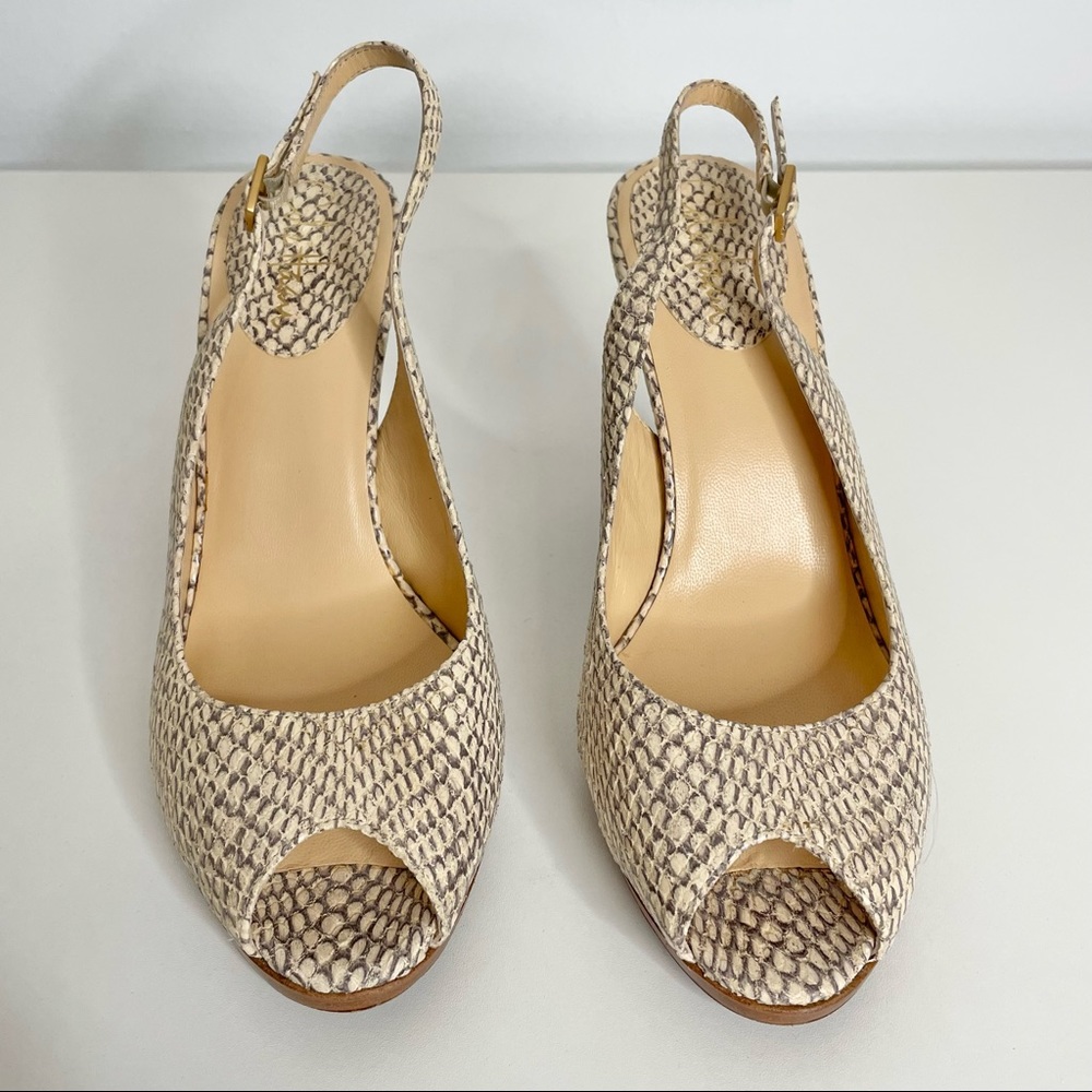 Cole Haan Nike Air Open Toe Cream Snakeskin Slingback Platform Heels 9 - Picture 2 of 12